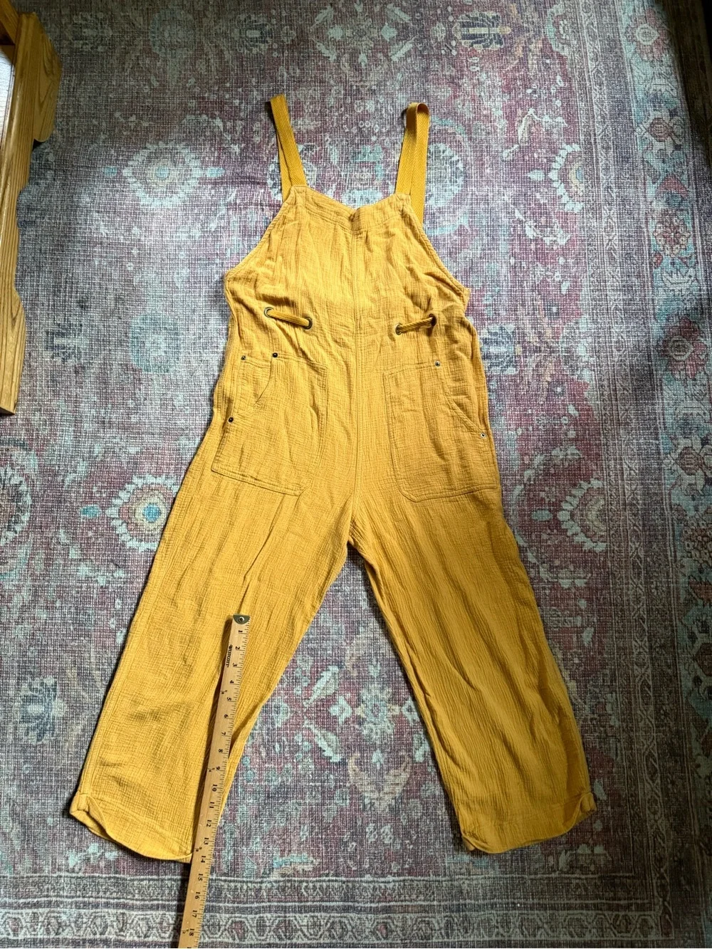 BDG urban outfitters Medium Mustard Yellow Cotton Linen Blend Gauze Overalls